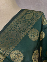 Dark Bottle Green Banarasi Silk Chakra Designer Dupatta | Light Weight Dupatta | Stole | Scarf | Benarasi Dupatta | Gift For Her
