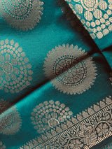 Rama Green Banarasi Silk Chakra Designer Dupatta with Muted Gold Zari| Light Weight Dupatta | Stole | Scarf | Benarasi Dupatta