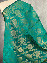 Rama Green Banarasi Silk Floral Designer Dupatta with Muted Gold Zari| Light Weight Dupatta | Stole | Scarf | Benarasi Dupatta