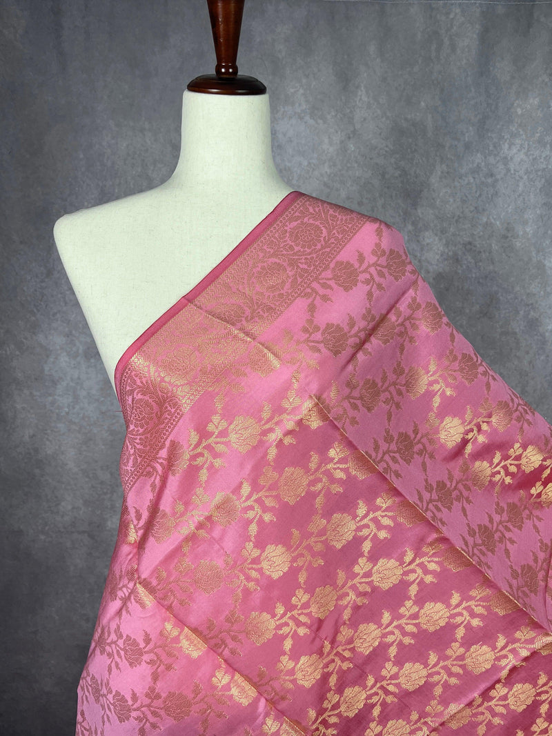 Baby Pink Floral Jaal Soft Silk Dupatta | Light Weight | Indian Dupatta | Stole | Scarf | Gift For Her | Dupattas for Gift | Indian Gifts - Kaash