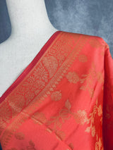 Peach Floral Banarasi Silk Designer Dupatta with Weaving | Light Weight Dupatta | Stole | Benarasi Dupatta | Gift For Her