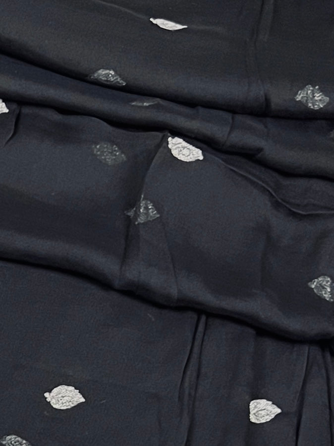 Black Pure Chiffon Silk Saree with Sliver Zari Work | Ambi Style Butta on the Border | Party Wear Sarees | SILK MARK CERTIFIED