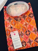 Digital Printed Kurta in Patola Pattern | Raw Silk Kurta with White Churidar Bottom | Men Ethnic Wear | Navratri Special Kurtas