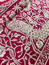 Hot Pink Parsi Gara Pure Handloom Georgette Silk Saree | Parsi Gara Saree | Rani Color Saree | Kaash Collection - Kaash Collection