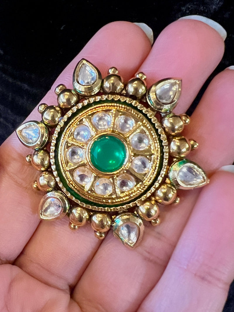 Antique Gold Finish High Quality Studs  in Polki with Emerald Stone l | Stud Earring for Women | | Indian Jewelry | Gift For Her
