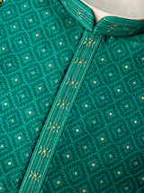 Men's Emerald Green Self-Patt Wedding Silk Blend Kurta - Wedding & Festive Outfit