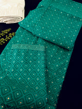 Men's Emerald Green Self-Patt Wedding Silk Blend Kurta - Wedding & Festive Outfit