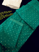 Men's Emerald Green Self-Patt Wedding Silk Blend Kurta - Wedding & Festive Outfit