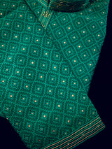 Men's Emerald Green Self-Patt Wedding Silk Blend Kurta - Wedding & Festive Outfit