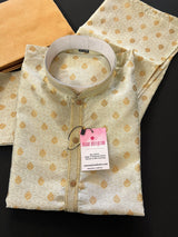 Pista Green Men Kurta Pajama Set with Weave Work | Soft Silk Designer Men Ethnic Wear| Gift for Him - Kaash