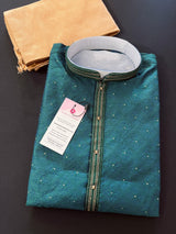 Peacock Green with tone of Blue Men Kurta Pajama | Self Design Embroidery with small Zari Buttis| Mens Wedding Kurtas | Kurta Store in USA - Kaash