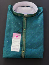 Peacock Green with tone of Blue Men Kurta Pajama | Self Design Embroidery with small Zari Buttis| Mens Wedding Kurtas | Kurta Store in USA - Kaash