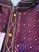 Eggplant Purple Men Kurta Pajama with Embossed Embroidery and Zari | Sherwani Style Kurta | Indian Wedding Kurta | Indian Outfit for Men - Kaash