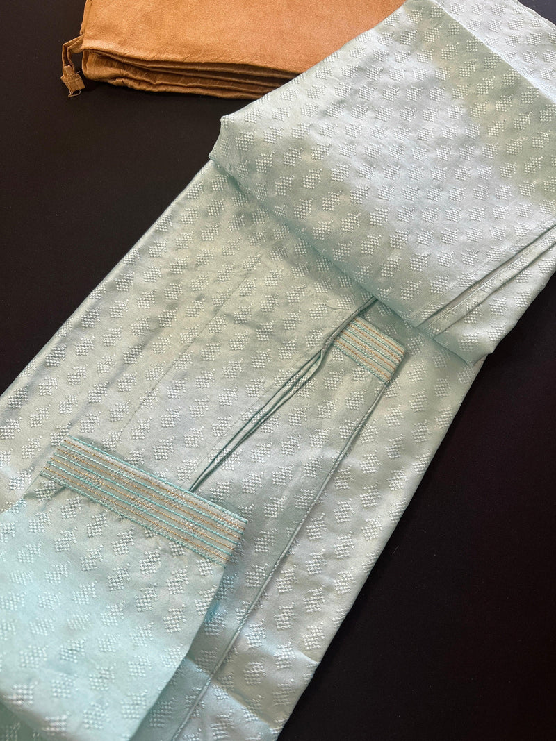 Pastel Sea Green Raw Silk Kurta Pajama Set for Men | Self Design Embroidery Buttis | Wedding Kurta | Groomsmen Kurta | Kurta Store in USA - Kaash