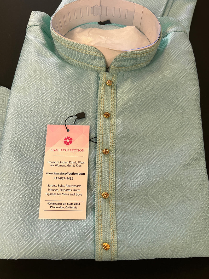 Sea Green Raw Silk Men Kurta Pajama with Self Design | Mens Ethnic Wear | Pastel Color Kurta for Men | Ethnic Men Wear in USA