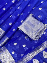 Royal Blue Soft Kora Silk Saree Saree with Silver Zari Work | Banarasi Light Weight Saree | Pastel Color Sarees | Kaash Collection Sarees - Kaash