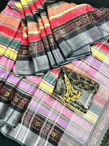 Sabyasachi Inspired Pure Linen Silk Saree | Antique Sliver Zari Work | Linen Saree | Digital Prints Sarees | Saree Store - Kaash
