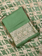 Pure Khaddi Georgette Banarasi Saree Pista Green with Muted Gold Zari in Dual Shades | Handwoven Sarees | SILK MARK CERTIFIED - Kaash
