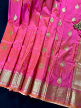 Peachy Pink Color Pure Banarasi Katan Silk Saree with Gold Zari | Dual Tone in Sarees | Pure Silk Sarees in USA | Silk Mark Certified - Kaash