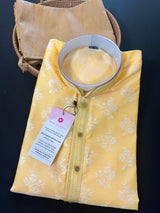 Floral Yellow Soft Silk Kurta Pajama for Men | Floral Kurta | Kurta for Haldi Function | Mens Kurtas | Kurta Store in California | Men Kurta - Kaash