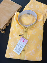 Floral Yellow Soft Silk Kurta Pajama for Men | Floral Kurta | Kurta for Haldi Function | Mens Kurtas | Kurta Store in California | Men Kurta - Kaash
