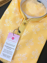 Floral Yellow Soft Silk Kurta Pajama for Men | Floral Kurta | Kurta for Haldi Function | Mens Kurtas | Kurta Store in California | Men Kurta - Kaash