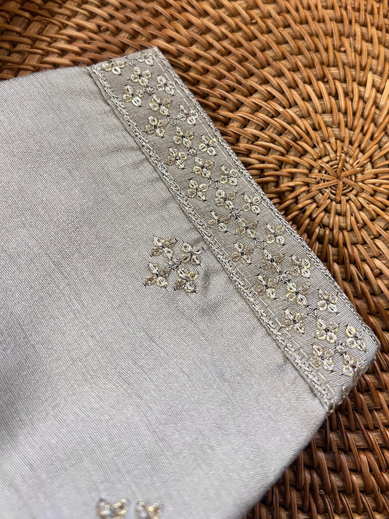 Grey Color Silk Men Kurta Pajama Kurta Pajama Set | Hand Embroidery with Sequin Work | Kurta Pajama for Wedding | Mens Kurta in USA - Kaash