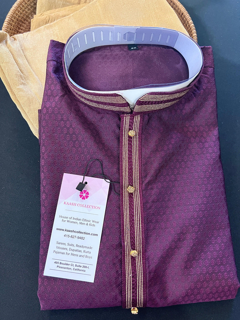 Light Weight Purple Color Men Kurta Pajama | Self Design embroidery Style | Mens Readymade Kurta for Wedding | Kurta Pajama for Men - Kaash