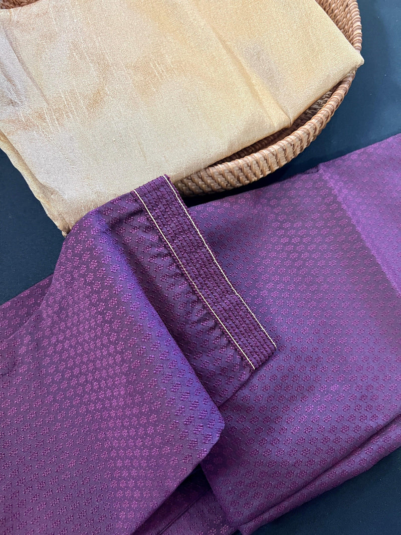 Light Weight Purple Color Men Kurta Pajama | Self Design embroidery Style | Mens Readymade Kurta for Wedding | Kurta Pajama for Men - Kaash