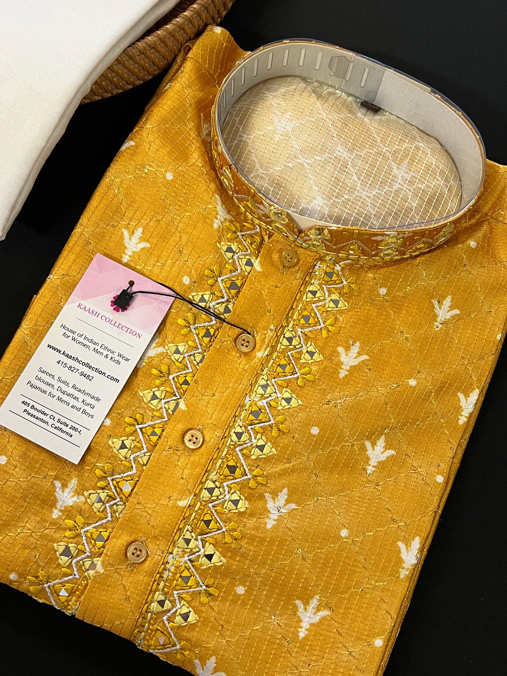 Mango Yellow Soft Silk Sequin Mens Kurta Pajama Set | Hand Embroidery with embedded Mirrors | Haldi Kurta | Wedding and Traditional Wear - Kaash