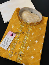 Mango Yellow Soft Silk Sequin Mens Kurta Pajama Set | Hand Embroidery with embedded Mirrors | Haldi Kurta | Wedding and Traditional Wear - Kaash