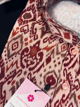Ikkat Digital Printed Linen Silk Kurta with White Cotton Pajama | Summer Kurta Pajama for Men | Linen Kurta for Men | Printed Kurtas for Men - Kaash