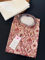Ikkat Digital Printed Linen Silk Kurta with White Cotton Pajama | Summer Kurta Pajama for Men | Linen Kurta for Men | Printed Kurtas for Men - Kaash
