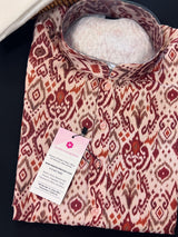 Ikkat Digital Printed Linen Silk Kurta with White Cotton Pajama | Summer Kurta Pajama for Men | Linen Kurta for Men | Printed Kurtas for Men - Kaash