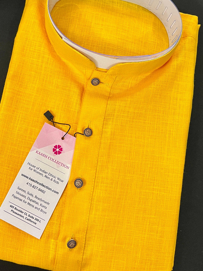 Yellow Men's Cotton Kurta Pajama Set | Mens Ethnic Wear | - Kaash