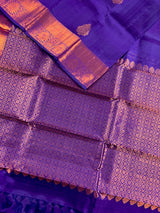 Violet Pure Kanjivaram Silk Saree with Copper Zari Weave | Heirloom Kanchipuram Pure Silk Sari | SILK MARK CERTIFIED