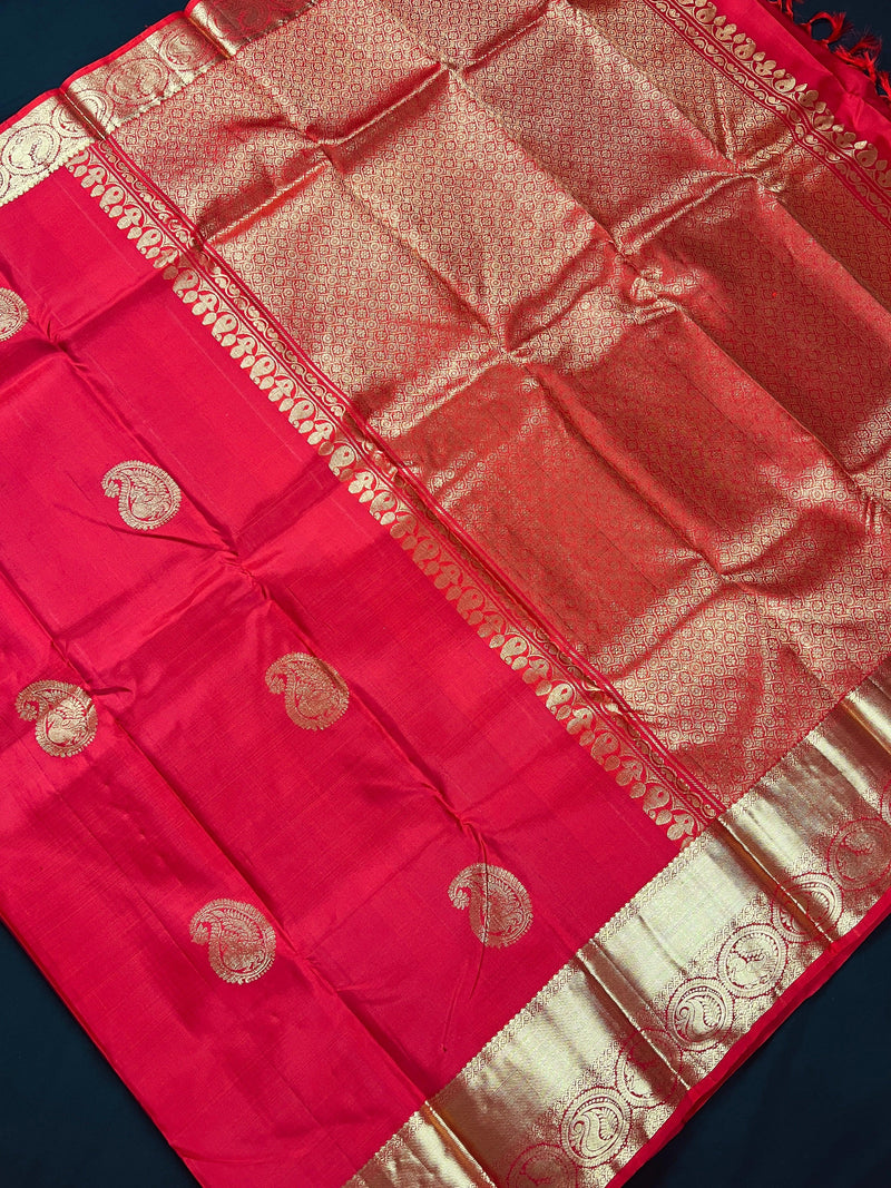 Red Pure Kanjivaram Silk Saree with Gold Zari Weave | Heirloom Kanchipuram Pure Silk Sari | SILK MARK CERTIFIED | Ships from California - Kaash