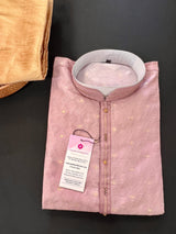Mauve Raw Silk Light Weight Men Kurta Pajama with Self Design | Kurta Pajama for Men | Indian Outfit for Weddings | Ethnic Fashion Clothing - Kaash