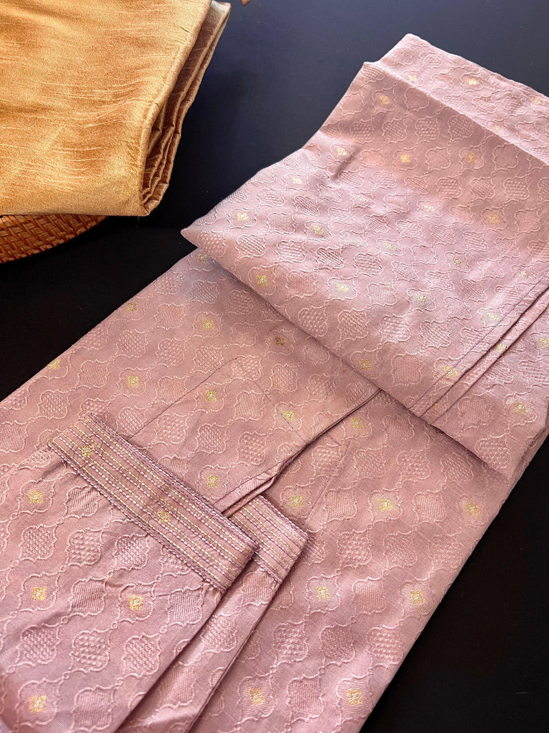 Mauve Raw Silk Light Weight Men Kurta Pajama with Self Design | Kurta Pajama for Men | Indian Outfit for Weddings | Ethnic Fashion Clothing - Kaash