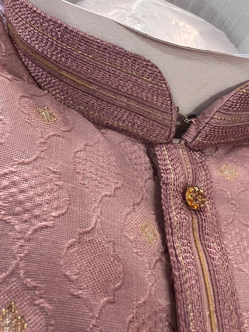 Mauve Raw Silk Light Weight Men Kurta Pajama with Self Design | Kurta Pajama for Men | Indian Outfit for Weddings | Ethnic Fashion Clothing - Kaash
