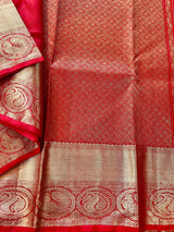 Red Pure Kanjivaram Silk Saree with Gold Zari Weave | Heirloom Kanchipuram Pure Silk Sari | SILK MARK CERTIFIED | Ships from California - Kaash