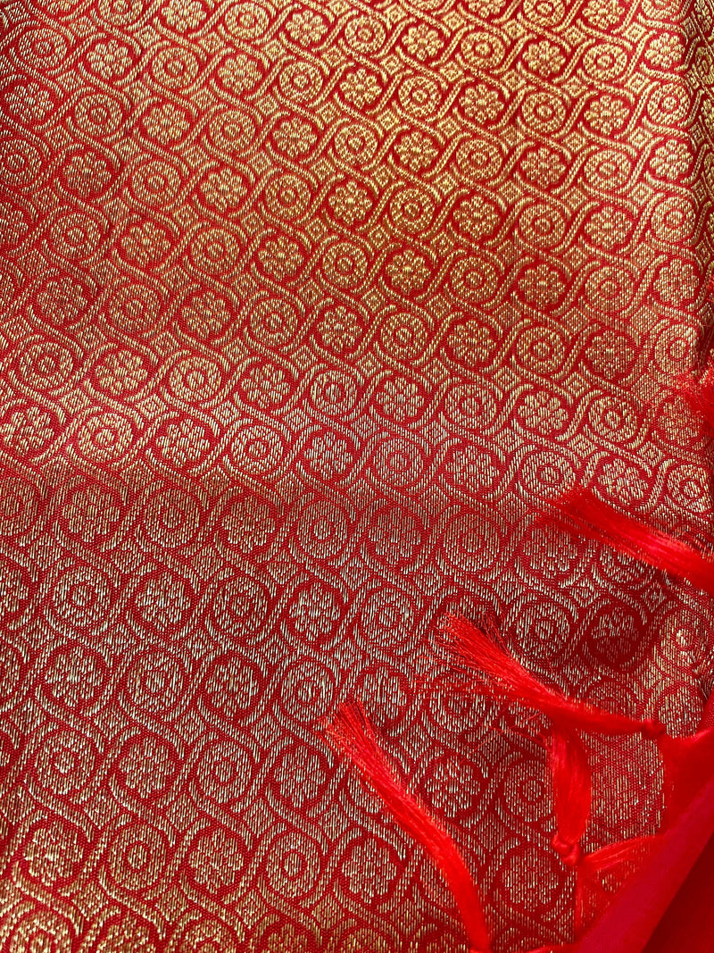 Red Pure Kanjivaram Silk Saree with Gold Zari Weave | Heirloom Kanchipuram Pure Silk Sari | SILK MARK CERTIFIED | Ships from California - Kaash