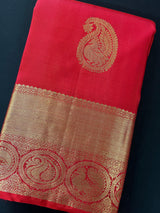 Red Pure Kanjivaram Silk Saree with Gold Zari Weave | Heirloom Kanchipuram Pure Silk Sari | SILK MARK CERTIFIED | Ships from California - Kaash