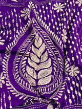 Purple Color Kantha Stitch Saree - Bangalori Silk Saree - Handwoven Kantha Stitch Sarees - Silk Sarees - Kantha Stitch Silk Saree - Kaash
