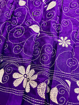 Purple Color Kantha Stitch Saree - Bangalori Silk Saree - Handwoven Kantha Stitch Sarees - Silk Sarees - Kantha Stitch Silk Saree - Kaash