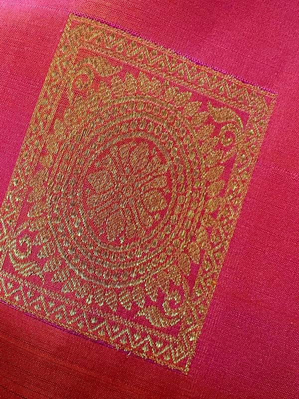Peach Pink Pure Kanjivaram Silk Saree - Gold Zari Weave - Heirloom Pure Silk dual tone Sari - SILK MARK CERTIFIED - Kaash