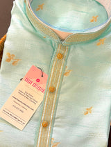 Designers Sea Green with tint of Blue Silk Men Kurta Pajama Floral Pattern | Mens Ethnic Wedding Wear | Indian Wedding Men Outfit - Kaash