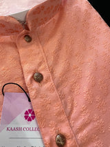 Peach Soft Silk Men Kurta Pajama Set with embroidery design and cotton Pajama | Mens Ethnic Wear | Peach Color Kurta - Kaash