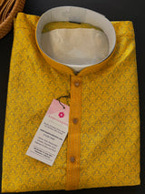 Mustard Yellow Color Men Kurta Pajama Set -  Self Design embroidery Style - Mens Ethnic Wear - Designer Men Indian Wedding Wear