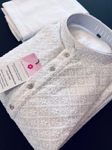 White Color Chikankari Lucknowi Georgette Men Kurta Pajama Set with Lining | Chikhankari Kurta | Mens Wear | Kurtas for Men | White Kurta